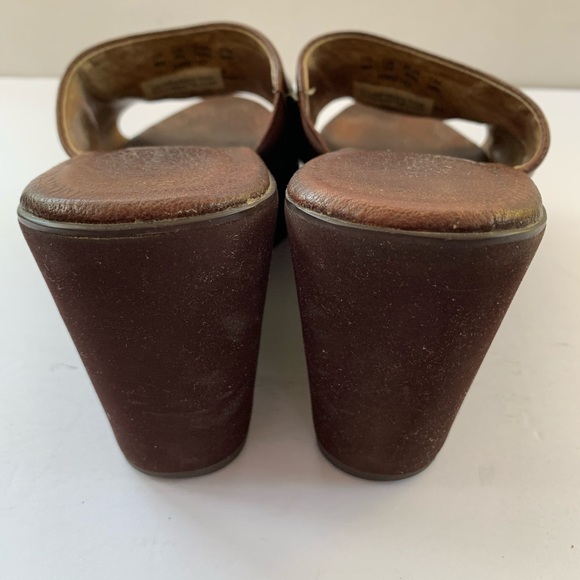 HushPuppies brown soft real leather platform wedges sandals turqoise stones US 9 - Picture 4 of 8